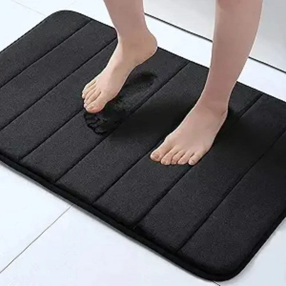 Black Memory Foam Bath Mat Soft Non Slip Water Absorbent Bathroom Rug 24x16